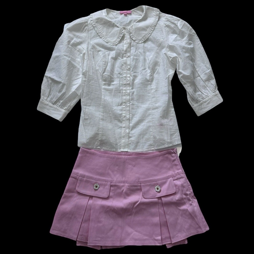 Sugar Thrillz 2 piece White Top and Pink Skirt set Womens Size M/S Preppy School